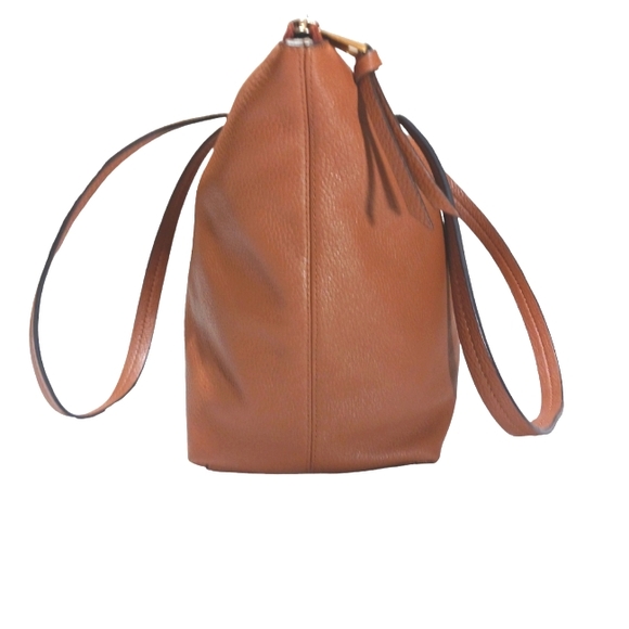 J Crew Pebbled Leather Shoulder Bag Tote Caramel/Cognac Brown Devon zip top - Picture 2 of 12